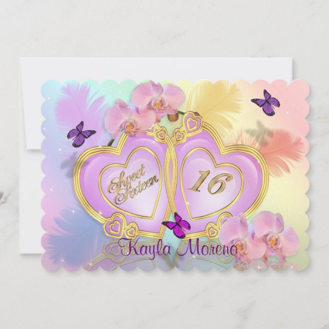 Sweet 16 Convite arco-íris (Frente)