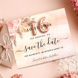 Sweet 16 pampas rose budget party save the date<br><div class="desc">A girly and trendy Save the Date card for a Sweet 16, 16th birthday party. A blush pink, rose gold gradient background decorated with blush pink florals and pampas grass. Personalize and add a date and name/age. The text: Save the Date is written with a large trendy hand lettered style...</div>