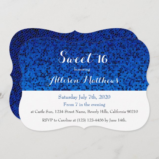 Sweet 16 Royal Blue Sparkle Convite (Frente/Verso)