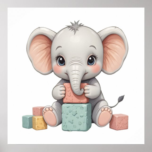 Sweet Baby Elephant Wall Art - Nursery Poster (Frente)