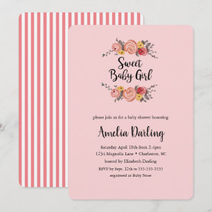 Sweet Baby Girl Flowers Convite Para Chá de fralda