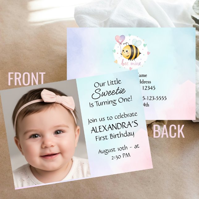 Sweet Bee First Birthday Personalized Invite (Criador carregado)