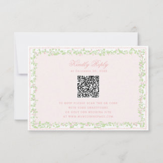 Sweet Blush Pink Floral Frame RSVP w/ Bow QR Code