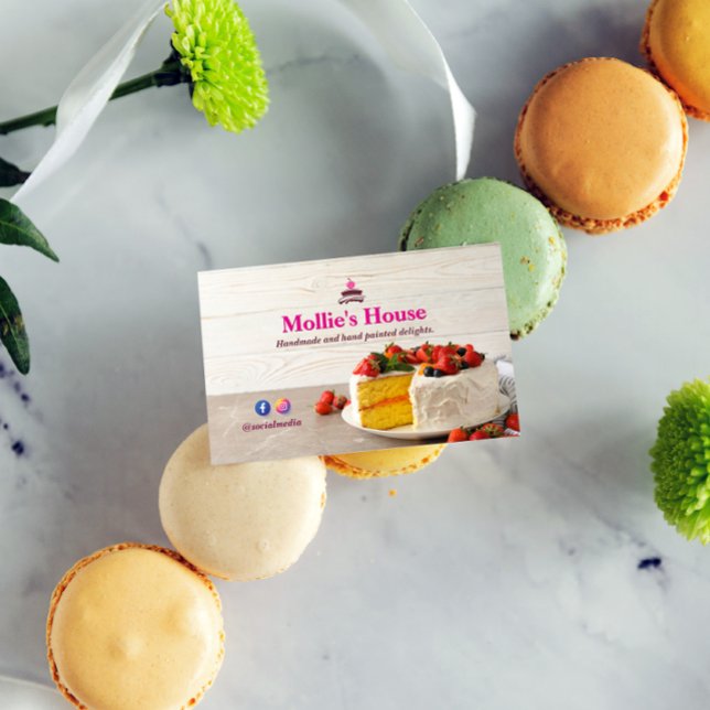 Sweet Cake Business | Cartão de visita rosa elegan (Criador carregado)