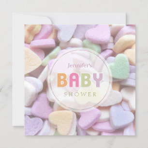 Sweet Candy Hearts Chá de fraldas neutro convite