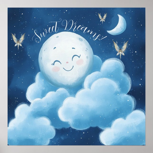 Sweet Dreams Blue Night Sky Nursery Poster (Frente)