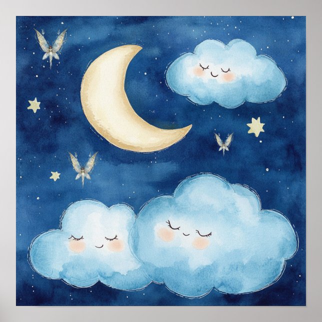 Sweet Dreams Blue Night Sky Nursery Poster (Frente)