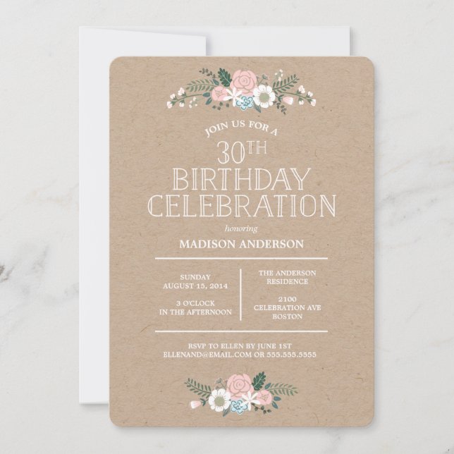 Sweet Floral Kraft | CONVITE DE ANIVERSÁRIO (Frente)