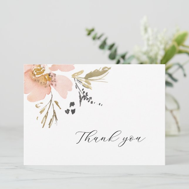 Sweet Floral Watercolor Obrigado Cartão De Casamen (Em pé/Frente)