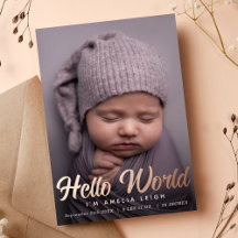 Sweet Hello World Foil Birth Anúncio de Foto
