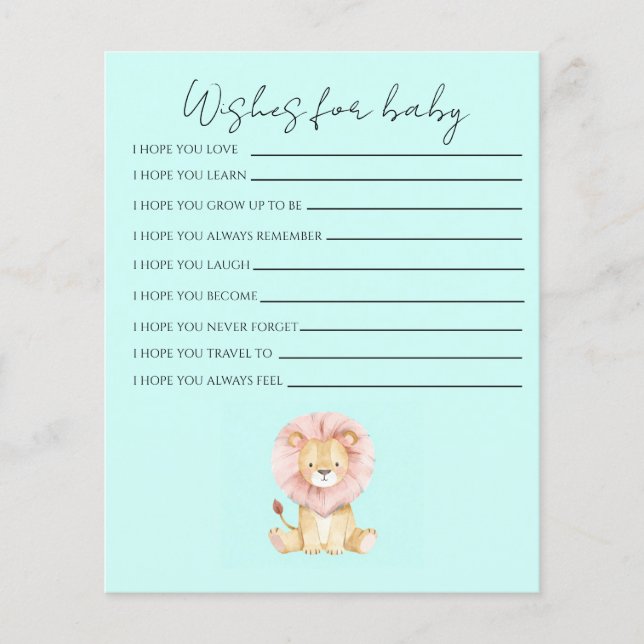 Sweet Lion Wishes for Baby shower stationery (Frente)