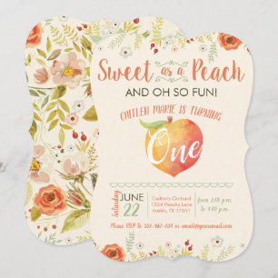 Sweet Peach Floral Primeiro Convite de Aniversário