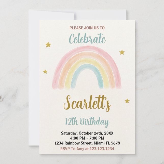 Sweet Rainbow - Convite de Aniversário (Frente)