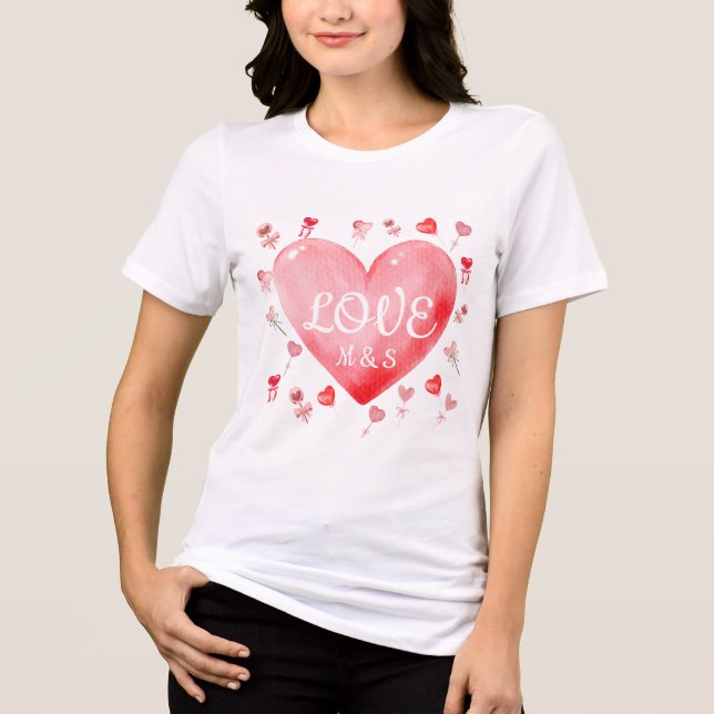 Sweet Watercolor Heart Valentine T-Shirt (Frente)
