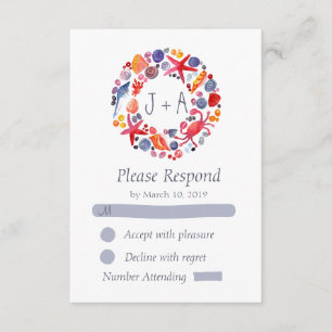 Sweet Watercolor Sea Wreath Beach Weding RSVP