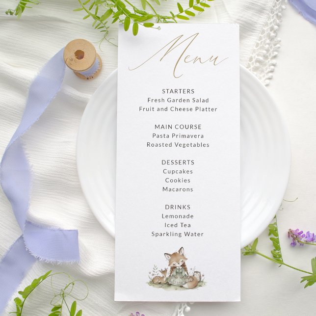 Sweet Woodland Fox Baby Shower Menu Card (Criador carregado)