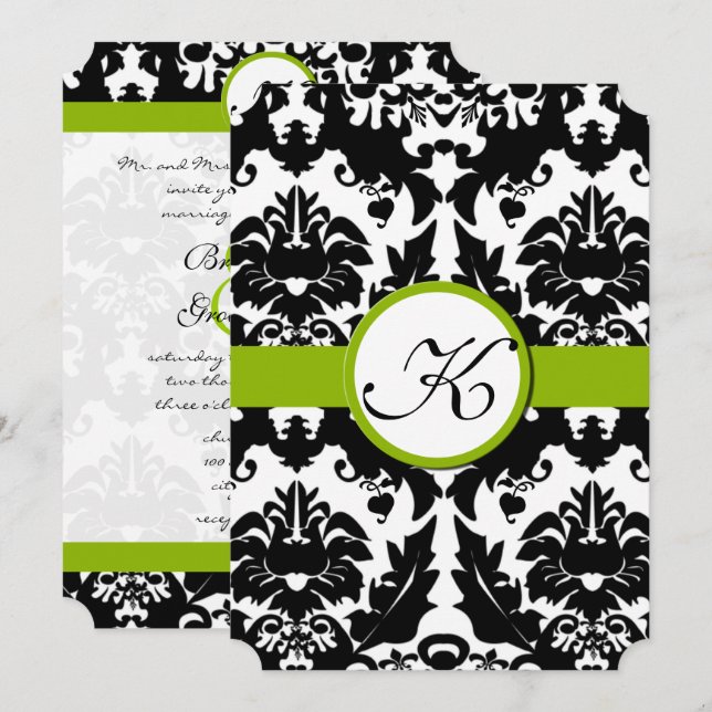 Sweetheart Damask Greenery Convites para Casamento (Frente/Verso)