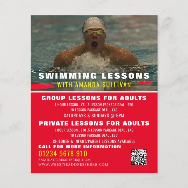 Swimmer, Swimming Lesson Advertising Flyer (Frente)