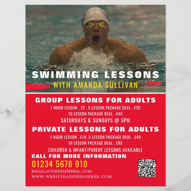 Swimmer, Swimming Lesson Advertising Flyer (Frente)