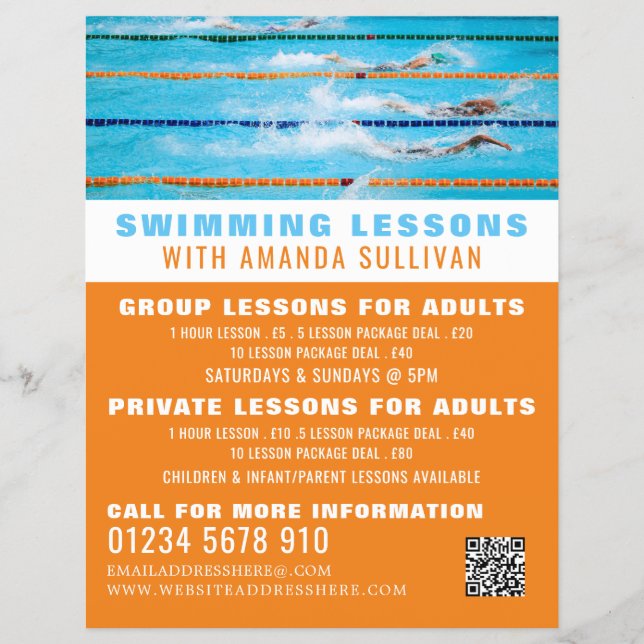 Swimming Lanes, Swimming Lesson Advertising Flyer (Frente)