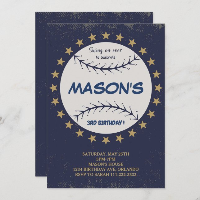 Swing on Over Baseball Birthday Convite (Frente/Verso)