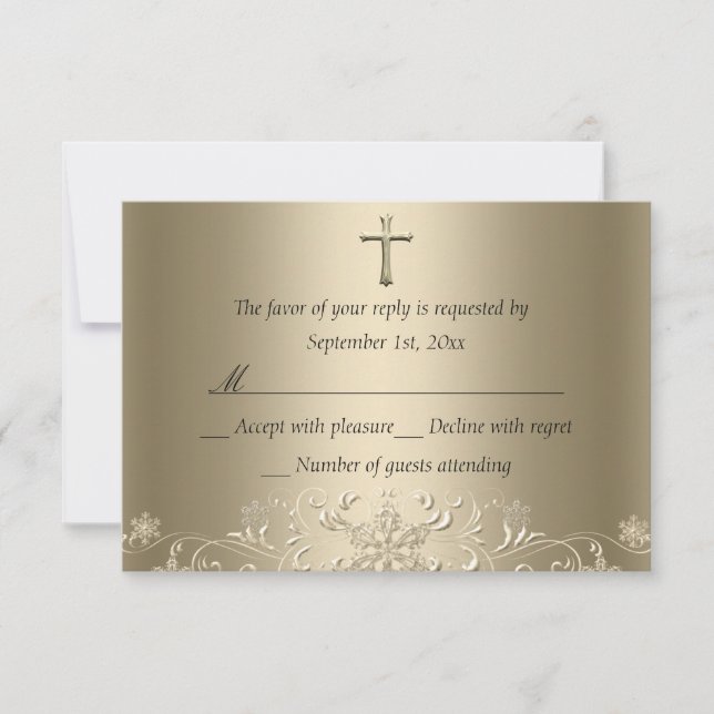 Swirl Snowflake & Cross Dourado Baptism RSVP (Frente)