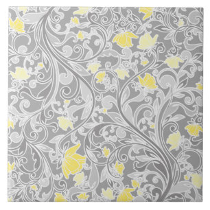 Swirly amarelo e cinzento moderno floral