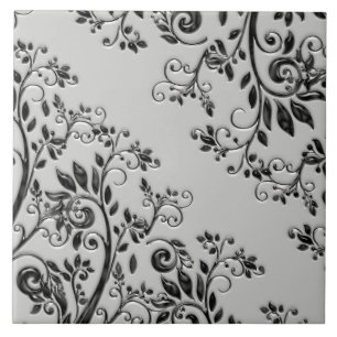 Swirly preto gravado floral
