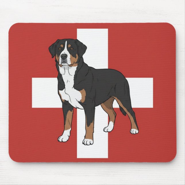 Swissy com mousepad da bandeira suíça (Frente)