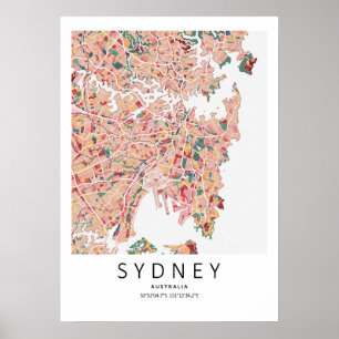 Sydney Austrália Mapa Poster   Arte Moderna de Par