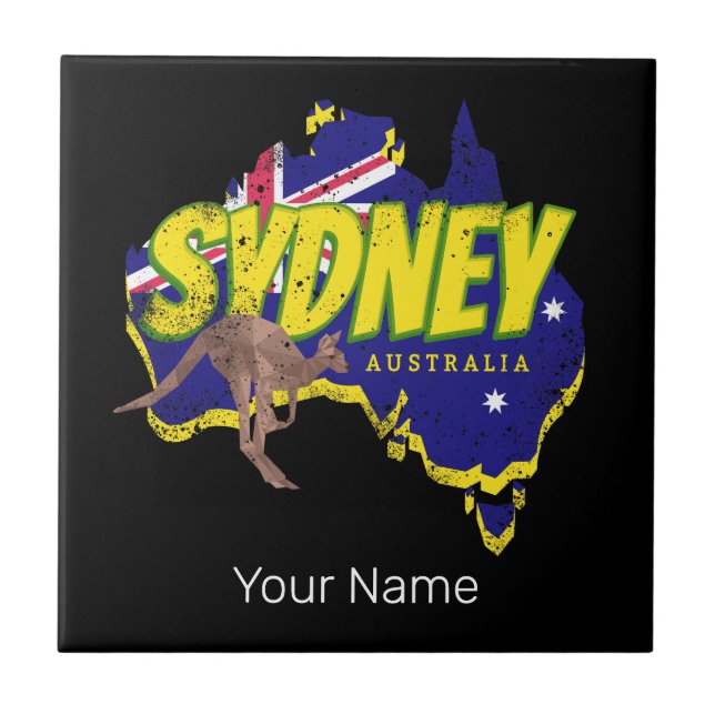 Sydney Austrália Retro Kangaroo E Flag Vintage (Frente)