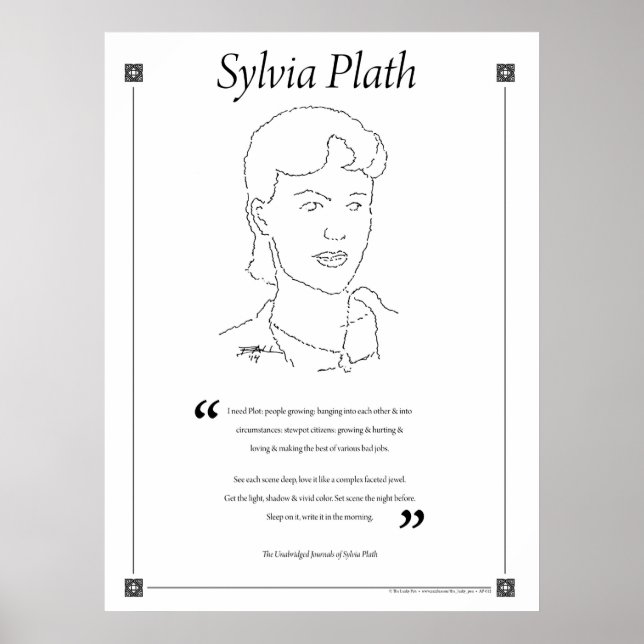 Sylvia Plath Escrevendo Cote Poster (Frente)