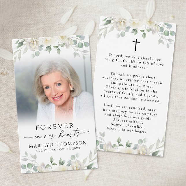Sympathy Elegant Floral Photo Cross Prayer Card (Criador carregado)
