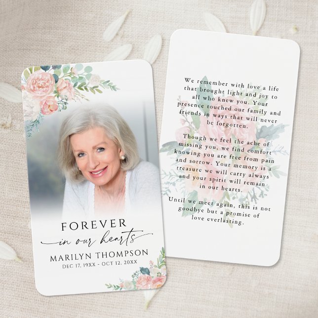 Sympathy Elegant Floral Photo Prayer Card (Criador carregado)