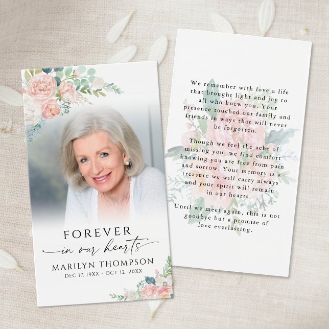 Sympathy Elegant Pink Floral Photo Prayer Card (Criador carregado)