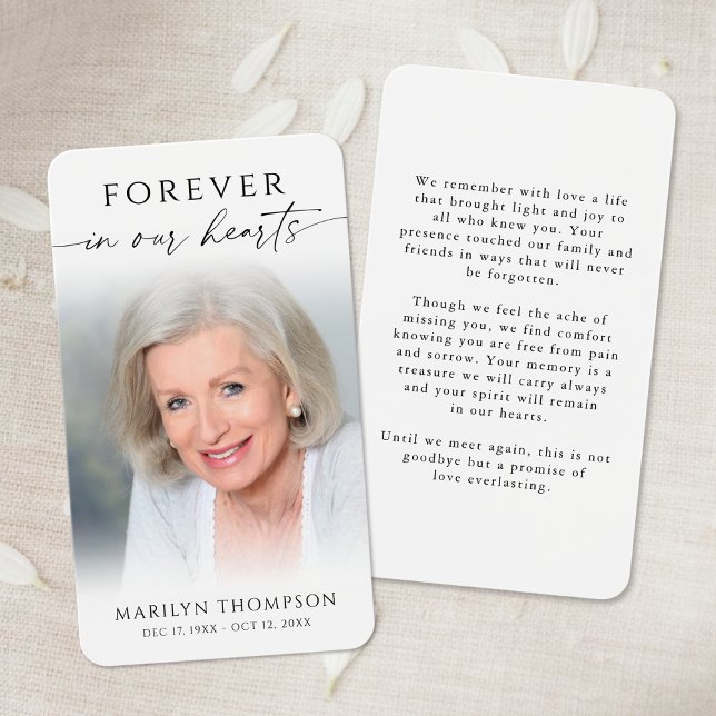 Sympathy Forever In Our Hearts Photo Prayer Card (Criador carregado)