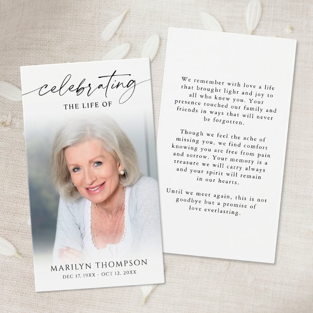 Sympathy Memorial Photo Elegant Prayer Card (Criador carregado)