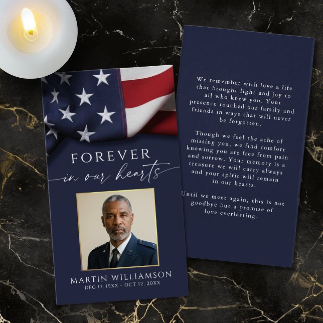 Sympathy Military US Flag Photo Prayer Card (Criador carregado)