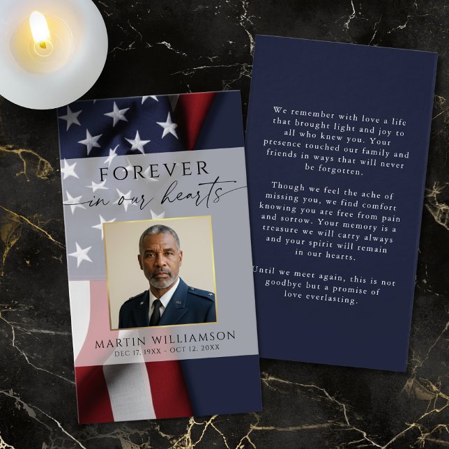 Sympathy Military US Flag Photo Prayer Card (Criador carregado)