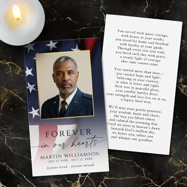 Sympathy US Flag Military Photo Prayer Card (Criador carregado)