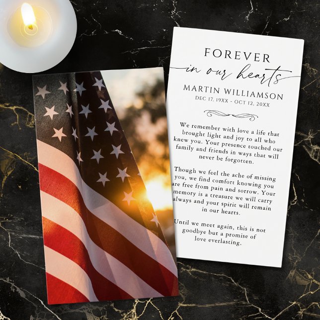 Sympathy USA Flag Cross Funeral Prayer Card (Criador carregado)