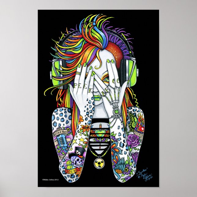 Synthea Psytrance Rainbow Peek A Boo Tattoo Poster (Frente)