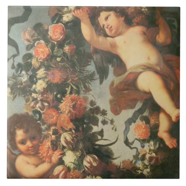 T32714 dois Putti que apoia uma festão da flor (Frente)