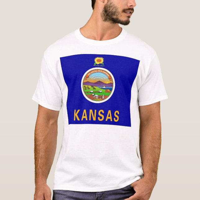 T Camisa com pavilhão do Estado do Kansas EUA (Frente)
