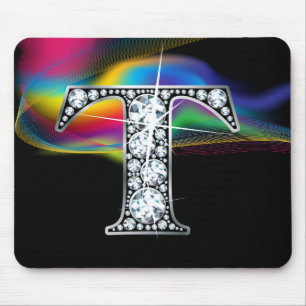 "T" Diamond Bling com Rainbow Swirl Mousepad