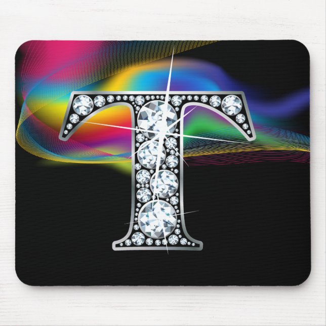 "T" Diamond Bling com Rainbow Swirl Mousepad (Frente)