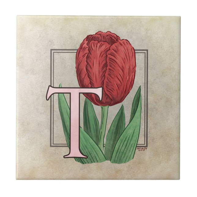 T para Tulip Flower Floral Monogramart (Frente)
