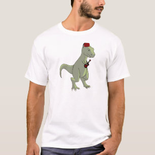T-Rex que joga uma camiseta do ukulele