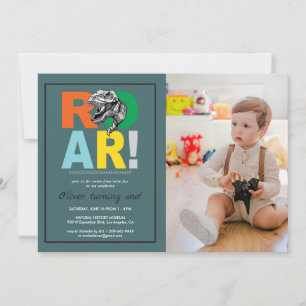 T-Rex Rugido Convite de Foto de Aniversário de F