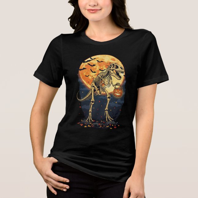 T-Rex Skeleton Halloween T-Shirt - Dinossauro com  (Frente)